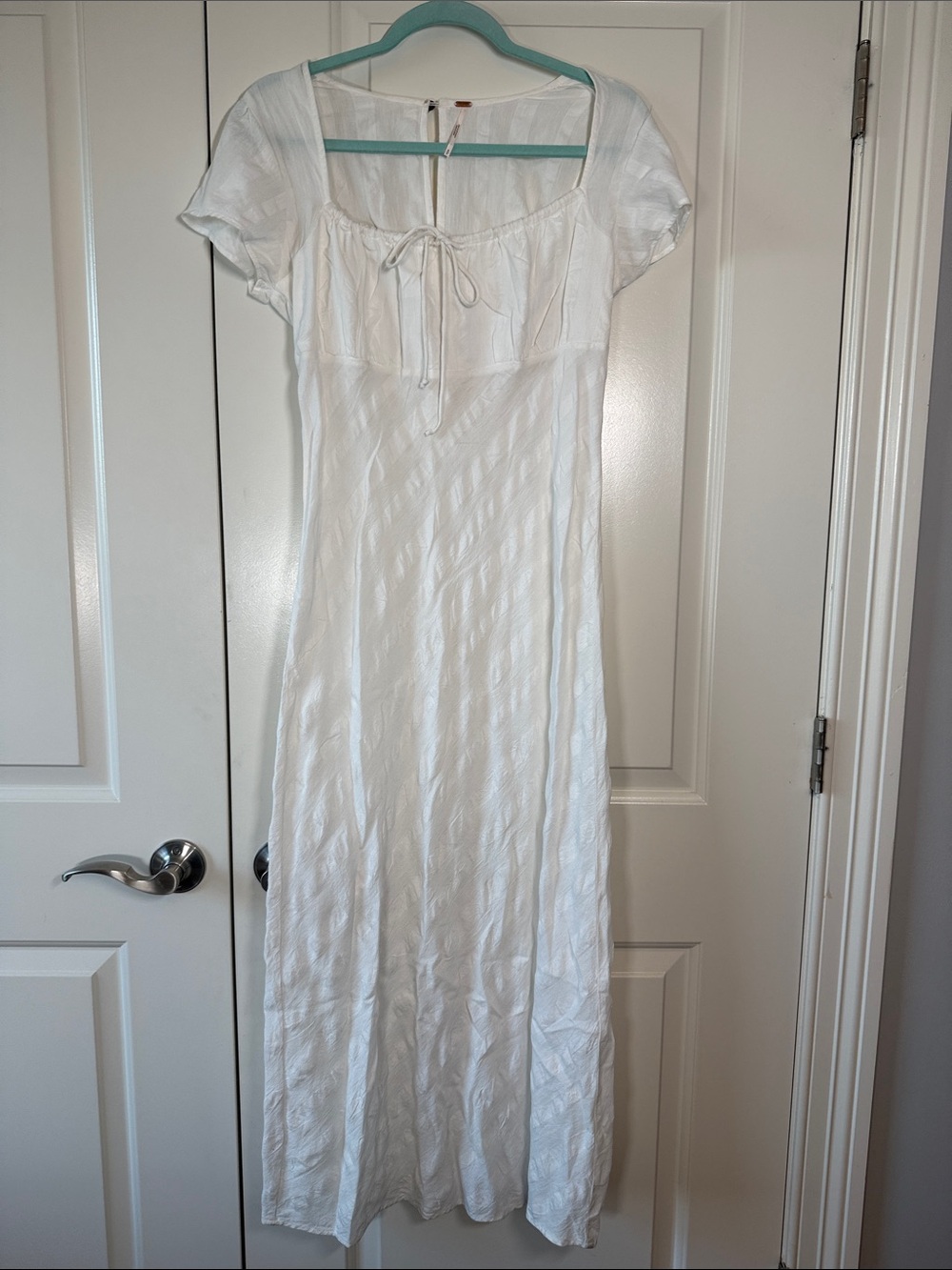 Free People White Short-Sleeve Tie-Front Maxi Dress